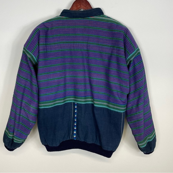 Vintage Multicolor Unisex Guatemalan Purple, Blue, and Green Bomber Style Jacket - Picture 2 of 16